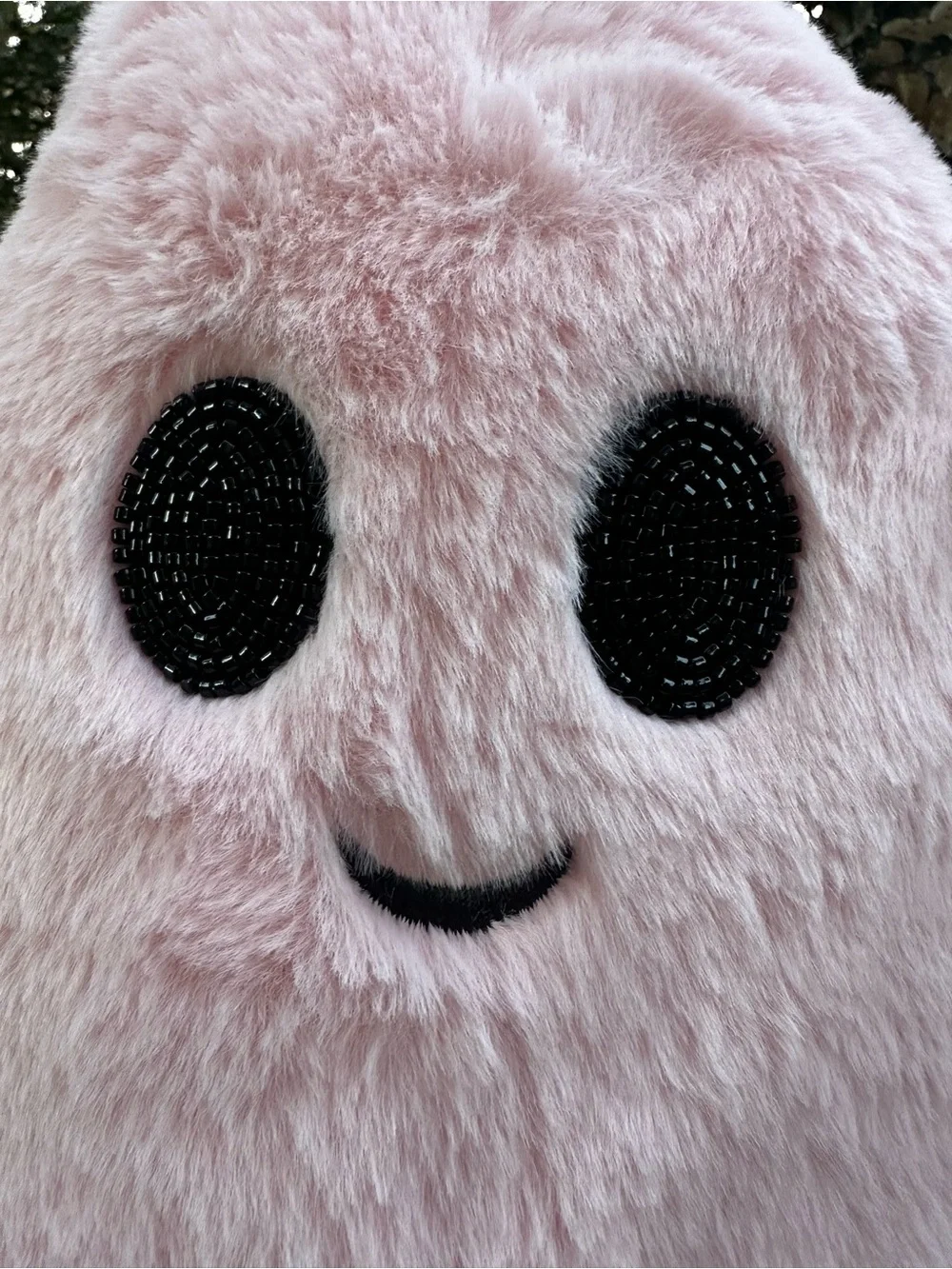 Pink Ghost Faux Fur Decorative Pillow with Beaded Embellishments NWT